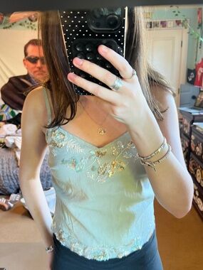 Mint green beaded going out top